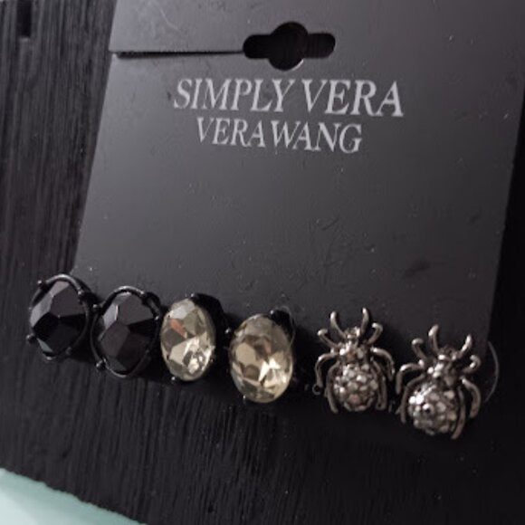 Vera Wang Jewelry - VERA WANG 3pc Goth Hematite Spider/Black + Green-Gray Crystal Stud Earrings**NEW
